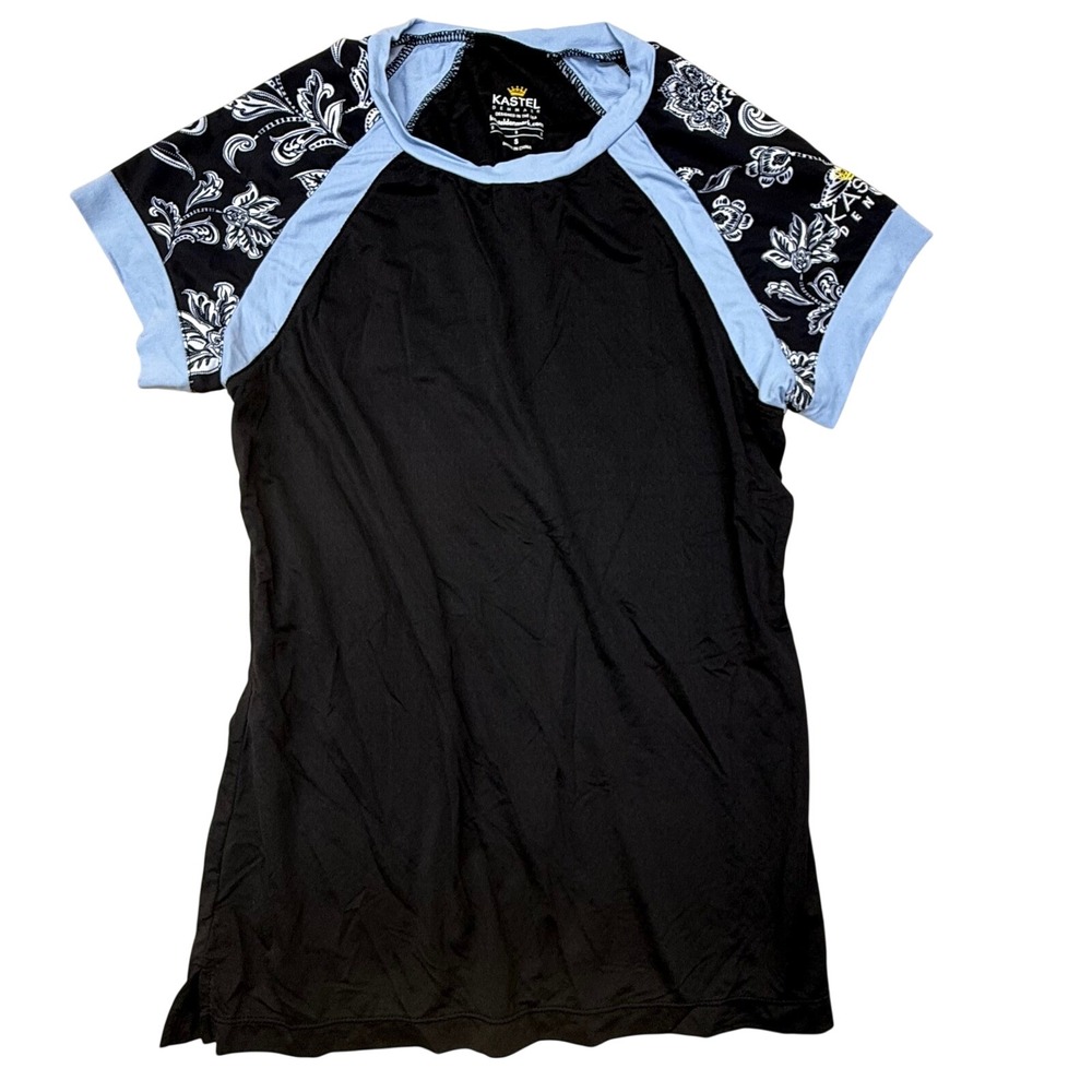 Kastel Denmark Charlotte Sun Shirt Black Blue Paisley Short Sleeve Womens Small